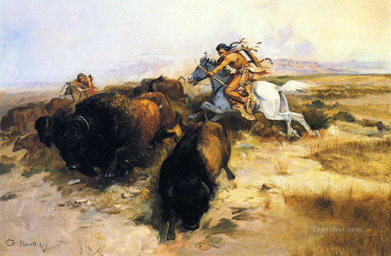 buffalo hunt 1897 Charles Marion Russell Oil Paintings